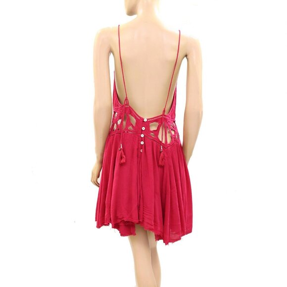 Free People Beach Club Slip Mini Dress Crochet Cutout Sleeveless Solid S 274415 - Picture 5 of 7